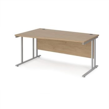 Maestro 25 left hand wave desk 1600mm wide - silver cantilever leg frame Kendal Oak Top - MC16WLSKO