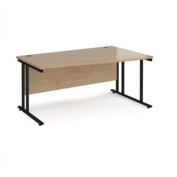 Maestro 25 right hand wave desk 1600mm wide - black cantilever leg frame Kendal Oak Top - MC16WRKKO