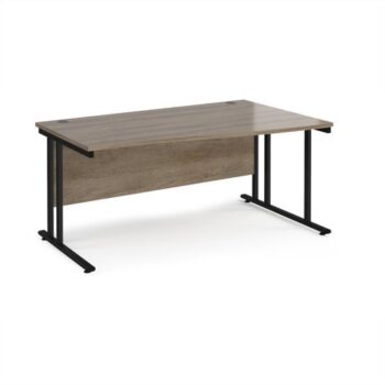 Maestro 25 right hand wave desk 1600mm wide - black cantilever leg frame Nebraska Oak Top - MC16WRKNO