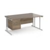Maestro 25 right hand wave desk 1600mm wide with 2 drawer pedestal - white cantilever leg frame Nebraska Oak Top - MC16WRP2WHNO