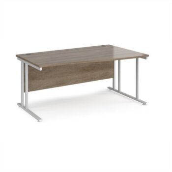 Maestro 25 right hand wave desk 1600mm wide - white cantilever leg frame Nebraska Oak Top - MC16WRWHNO