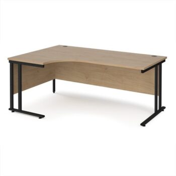 Maestro 25 left hand ergonomic desk 1800mm wide - black cantilever leg frame Kendal Oak Top - MC18ELKKO