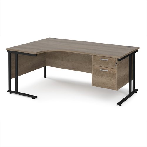 Maestro 25 left hand ergonomic desk 1800mm wide with 2 drawer pedestal - black cantilever leg frame Nebraska Oak Top - MC18ELP2KNO
