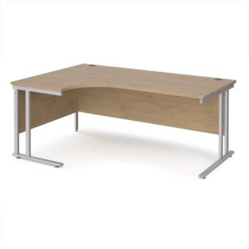 Maestro 25 left hand ergonomic desk 1800mm wide - silver cantilever leg frame Kendal Oak Top - MC18ELSKO