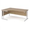 Maestro 25 left hand ergonomic desk 1800mm wide - white cantilever leg frame Kendal Oak Top - MC18ELWHKO