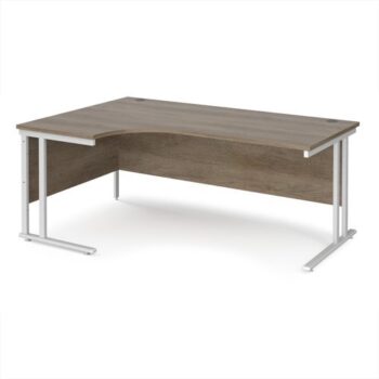 Maestro 25 left hand ergonomic desk 1800mm wide - white cantilever leg frame Nebraska Oak Top - MC18ELWHNO