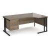 Maestro 25 right hand ergonomic desk 1800mm wide with 2 drawer pedestal - black cantilever leg frame Nebraska Oak Top - MC18ERP2KNO