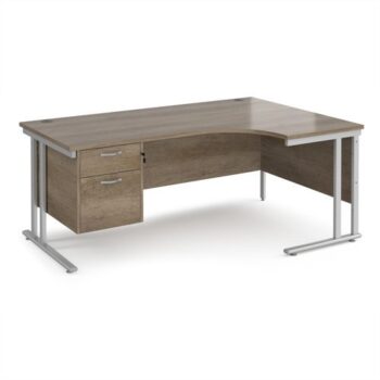 Maestro 25 right hand ergonomic desk 1800mm wide with 2 drawer pedestal - silver cantilever leg frame Nebraska Oak Top - MC18ERP2SNO