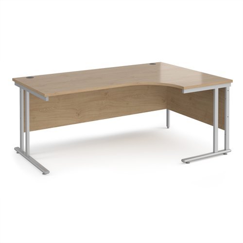 Maestro 25 right hand ergonomic desk 1800mm wide - silver cantilever leg frame Kendal Oak Top - MC18ERSKO