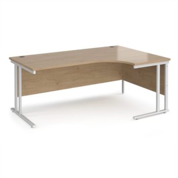 Maestro 25 right hand ergonomic desk 1800mm wide - white cantilever leg frame Kendal Oak Top - MC18ERWHKO