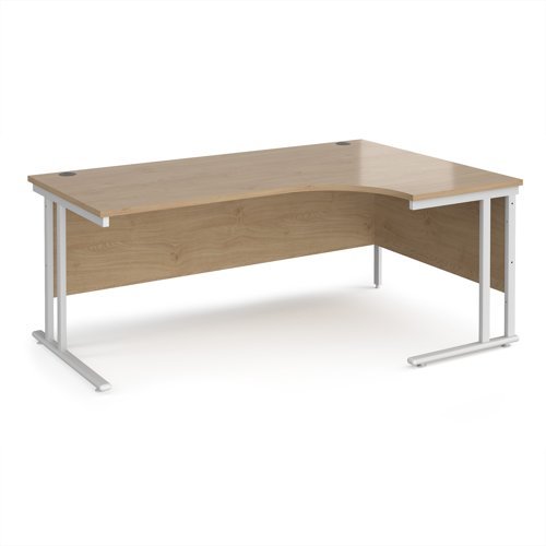 Maestro 25 right hand ergonomic desk 1800mm wide - white cantilever leg frame Kendal Oak Top - MC18ERWHKO