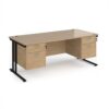 Maestro 25 straight desk 1800mm x 800mm with two x 2 drawer pedestals - black cantilever leg frame Kendal Oak Top - MC18P22KKO
