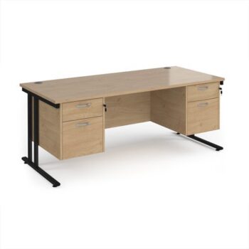Maestro 25 straight desk 1800mm x 800mm with two x 2 drawer pedestals - black cantilever leg frame Kendal Oak Top - MC18P22KKO