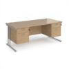 Maestro 25 straight desk 1800mm x 800mm with two x 2 drawer pedestals - silver cantilever leg frame Kendal Oak Top - MC18P22SKO