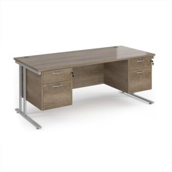 Maestro 25 straight desk 1800mm x 800mm with two x 2 drawer pedestals - silver cantilever leg frame Nebraska Oak Top - MC18P22SNO