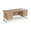Maestro 25 straight desk 1800mm x 800mm with two x 2 drawer pedestals - white cantilever leg frame Kendal Oak Top - MC18P22WHKO