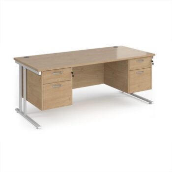 Maestro 25 straight desk 1800mm x 800mm with two x 2 drawer pedestals - white cantilever leg frame Kendal Oak Top - MC18P22WHKO
