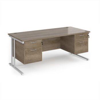 Maestro 25 straight desk 1800mm x 800mm with two x 2 drawer pedestals - white cantilever leg frame Nebraska Oak Top - MC18P22WHNO