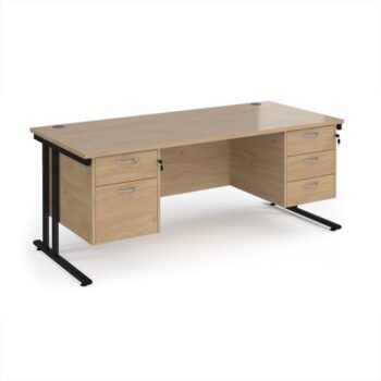 Maestro 25 straight desk 1800mm x 800mm with 2 and 3 drawer pedestals - black cantilever leg frame Kendal Oak Top - MC18P23KKO