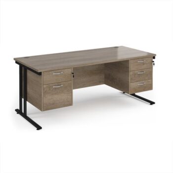 Maestro 25 straight desk 1800mm x 800mm with 2 and 3 drawer pedestals - black cantilever leg frame Nebraska Oak Top - MC18P23KNO