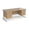 Maestro 25 straight desk 1800mm x 800mm with 2 and 3 drawer pedestals - silver cantilever leg frame Kendal Oak Top - MC18P23SKO