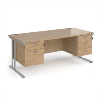 Maestro 25 straight desk 1800mm x 800mm with 2 and 3 drawer pedestals - silver cantilever leg frame Kendal Oak Top - MC18P23SKO