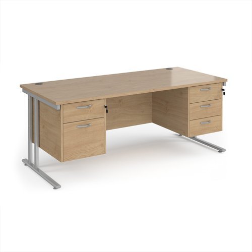 Maestro 25 straight desk 1800mm x 800mm with 2 and 3 drawer pedestals - silver cantilever leg frame Kendal Oak Top - MC18P23SKO
