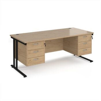 Maestro 25 straight desk 1800mm x 800mm with two x 3 drawer pedestals - black cantilever leg frame Kendal Oak Top - MC18P33KKO
