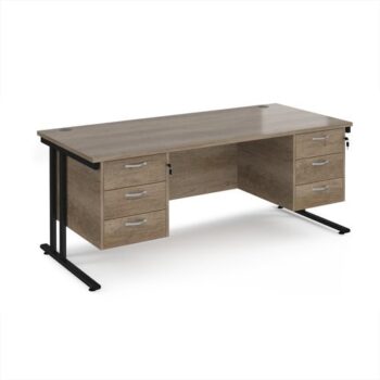 Maestro 25 straight desk 1800mm x 800mm with two x 3 drawer pedestals - black cantilever leg frame Nebraska Oak Top - MC18P33KNO