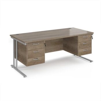 Maestro 25 straight desk 1800mm x 800mm with two x 3 drawer pedestals - silver cantilever leg frame Nebraska Oak Top - MC18P33SNO