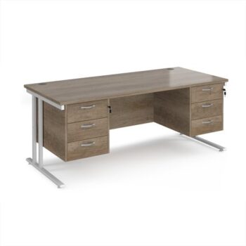 Maestro 25 straight desk 1800mm x 800mm with two x 3 drawer pedestals - white cantilever leg frame Nebraska Oak Top - MC18P33WHNO