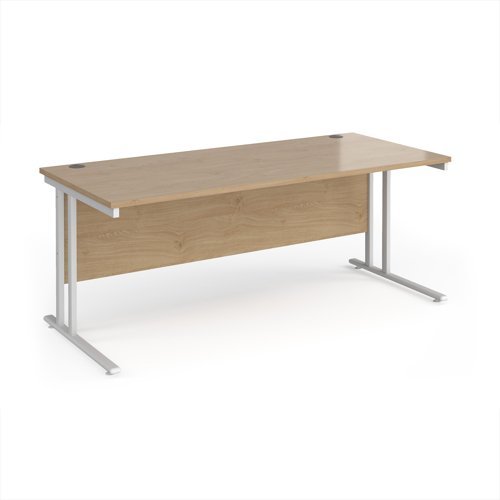 Maestro 25 straight desk 1800mm x 800mm - white cantilever leg frame Kendal Oak Top - MC18WHKO