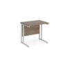 Maestro 25 straight desk 800mm x 600mm - white cantilever leg frame Nebraska Oak Top - MC608WHNO