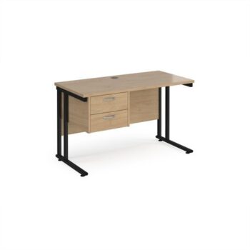 Maestro 25 straight desk 1200mm x 600mm with 2 drawer pedestal - black cantilever leg frame leg Kendal Oak Top - MC612P2KKO