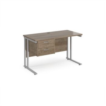 Maestro 25 straight desk 1200mm x 600mm with 2 drawer pedestal - silver cantilever leg frame leg Nebraska Oak Top - MC612P2SNO