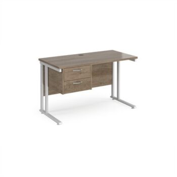Maestro 25 straight desk 1200mm x 600mm with 2 drawer pedestal - white cantilever leg frame leg Nebraska Oak Top - MC612P2WHNO