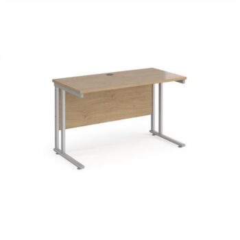 Maestro 25 straight desk 1200mm x 600mm - silver cantilever leg frame Kendal Oak Top - MC612SKO