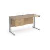 Maestro 25 straight desk 1400mm x 600mm with 2 drawer pedestal - silver cantilever leg frame leg Kendal Oak Top - MC614P2SKO