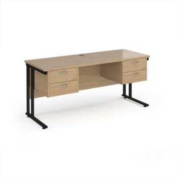 Maestro 25 straight desk 1600mm x 600mm with two x 2 drawer pedestals - black cantilever leg frame leg Kendal Oak Top - MC616P22KKO