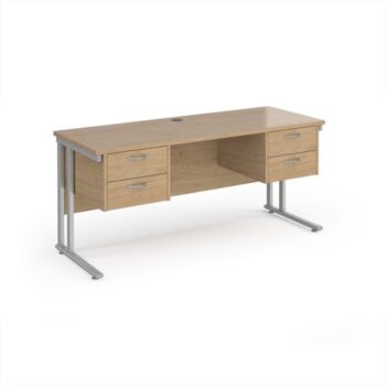 Maestro 25 straight desk 1600mm x 600mm with two x 2 drawer pedestals - silver cantilever leg frame leg Kendal Oak Top - MC616P22SKO