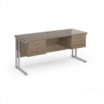 Maestro 25 straight desk 1600mm x 600mm with two x 2 drawer pedestals - silver cantilever leg frame leg Nebraska Oak Top - MC616P22SNO