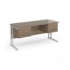 Maestro 25 straight desk 1600mm x 600mm with two x 2 drawer pedestals - white cantilever leg frame leg Nebraska Oak Top - MC616P22WHNO