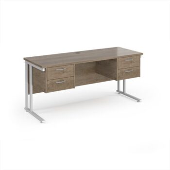 Maestro 25 straight desk 1600mm x 600mm with two x 2 drawer pedestals - white cantilever leg frame leg Nebraska Oak Top - MC616P22WHNO