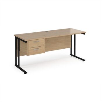 Maestro 25 straight desk 1600mm x 600mm with 2 drawer pedestal - black cantilever leg frame leg Kendal Oak Top - MC616P2KKO