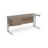 Maestro 25 straight desk 1600mm x 600mm with 2 drawer pedestal - silver cantilever leg frame leg Nebraska Oak Top - MC616P2SNO