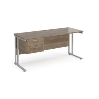 Maestro 25 straight desk 1600mm x 600mm with 2 drawer pedestal - silver cantilever leg frame leg Nebraska Oak Top - MC616P2SNO