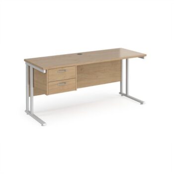 Maestro 25 straight desk 1600mm x 600mm with 2 drawer pedestal - white cantilever leg frame leg Kendal Oak Top - MC616P2WHKO