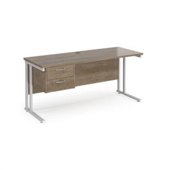 Maestro 25 straight desk 1600mm x 600mm with 2 drawer pedestal - white cantilever leg frame leg Nebraska Oak Top - MC616P2WHNO
