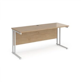 Maestro 25 straight desk 1600mm x 600mm - white cantilever leg frame Kendal Oak Top - MC616WHKO