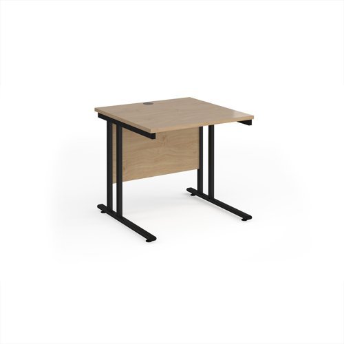 Maestro 25 straight desk 800mm x 800mm - black cantilever leg frame Kendal Oak Top - MC8KKO